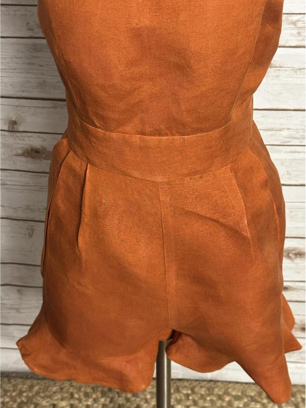 LOFT sleeveless ruffled hem romper Size 4 linen-blend rust coastal summer - Picture 3 of 9